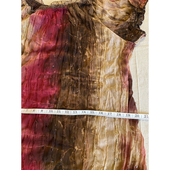 Festival Blouse Womens Medium Chiffon Sequin Ombre Pullover Boho Top - Picture 6 of 8